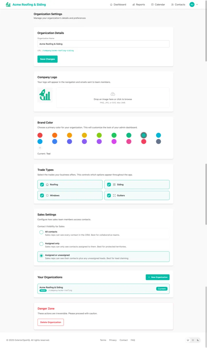 Organization Settings